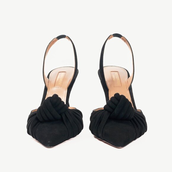Aquazzura Kiki Sling 85 Black Suede Knotted Heels - Picture 2 of 10